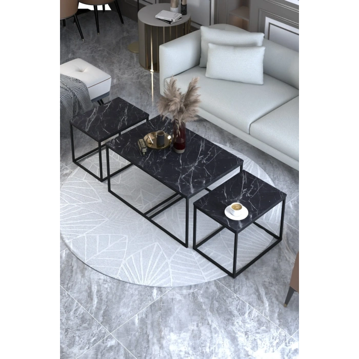 USLUCAN ALIŞVERİŞ Orta Sehpa Ve Zigon Yan Sehpa Flora Set Bendir