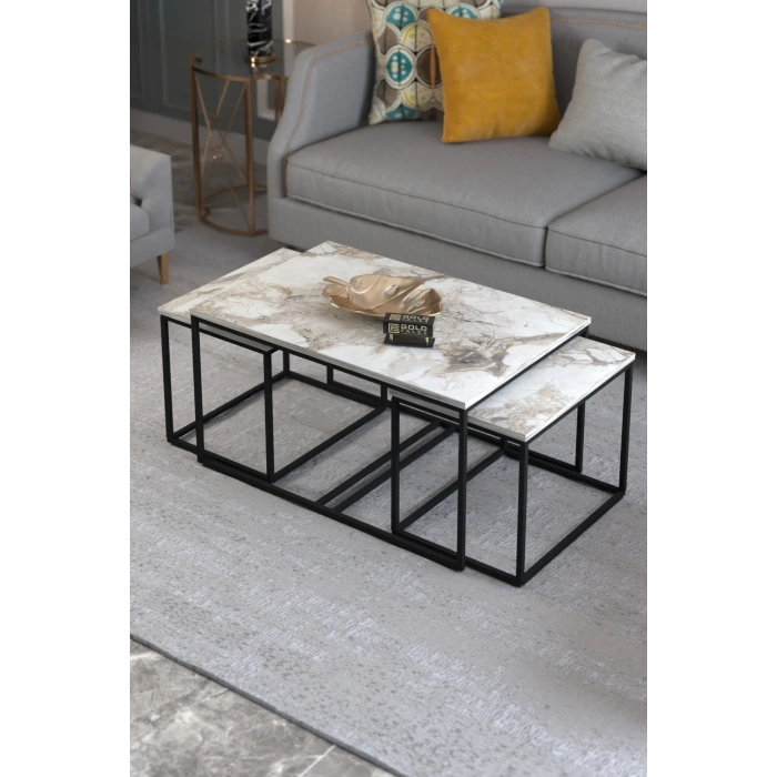 USLUCAN ALIŞVERİŞ Orta Sehpa Ve Zigon Yan Sehpa Flora Set Efes