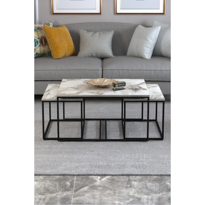 USLUCAN ALIŞVERİŞ Orta Sehpa Ve Zigon Yan Sehpa Flora Set Efes