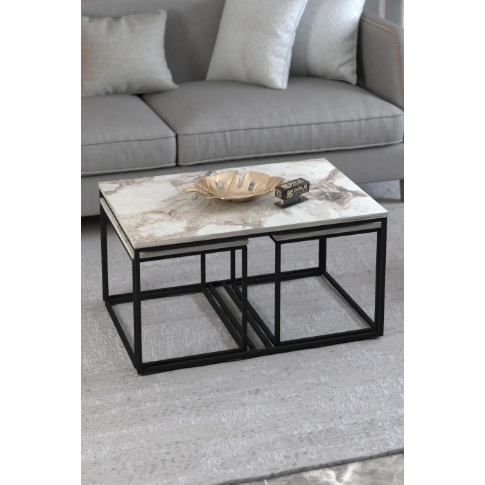 USLUCAN ALIŞVERİŞ Orta Sehpa Ve Zigon Yan Sehpa Flora Set Efes