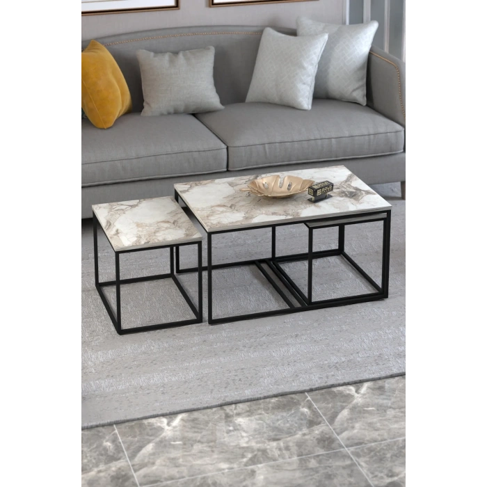 USLUCAN ALIŞVERİŞ Orta Sehpa Ve Zigon Yan Sehpa Flora Set Efes