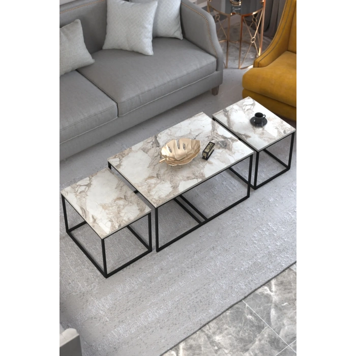 USLUCAN ALIŞVERİŞ Orta Sehpa Ve Zigon Yan Sehpa Flora Set Efes