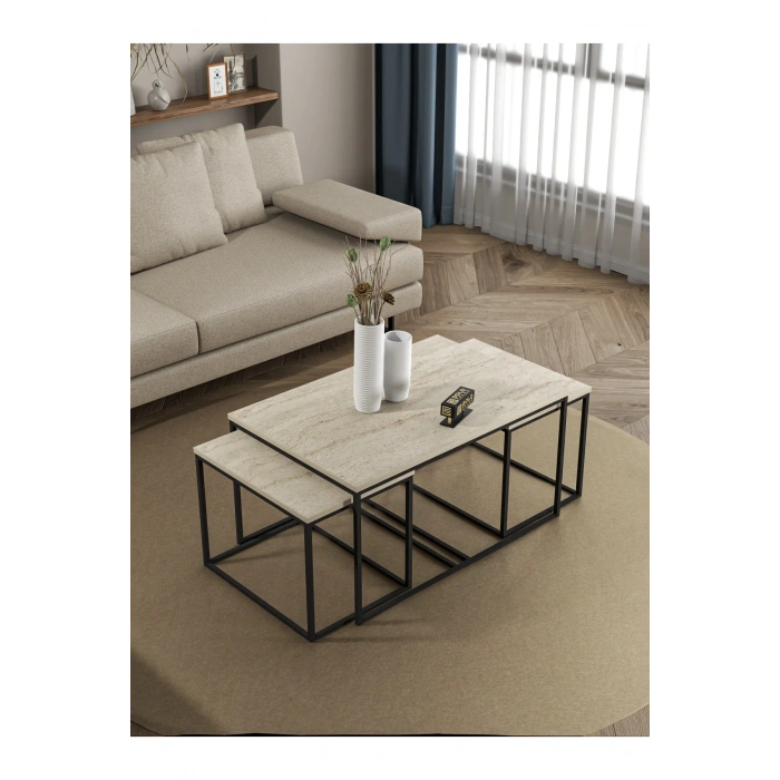 USLUCAN ALIŞVERİŞ Orta Sehpa Ve Zigon Yan Sehpa Flora Set Traverten