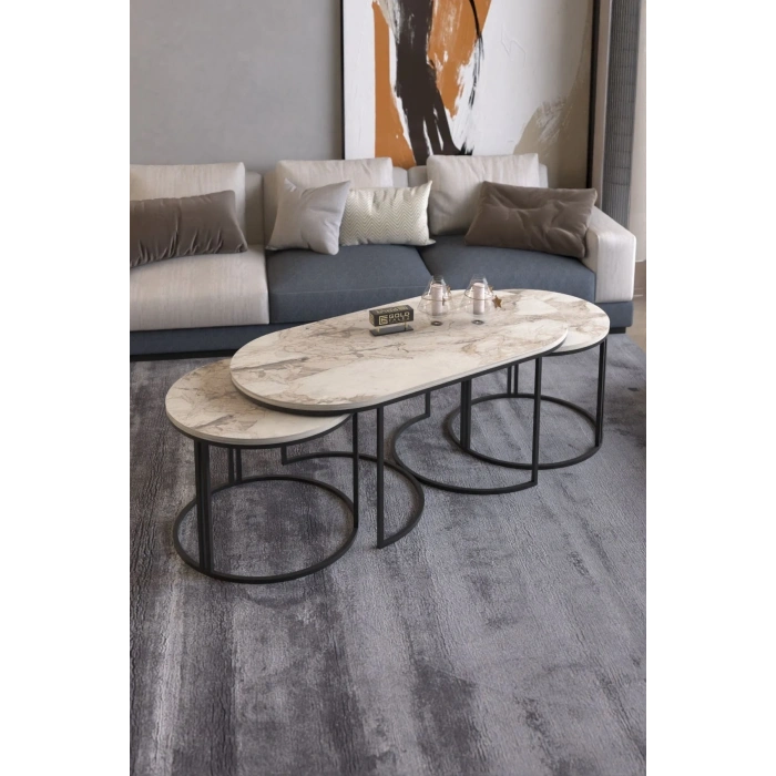 USLUCAN ALIŞVERİŞ ORTA SEHPA ZİGON SEHPA YAN SEHPA 3 LÜ SET  DOLUNAY EFES