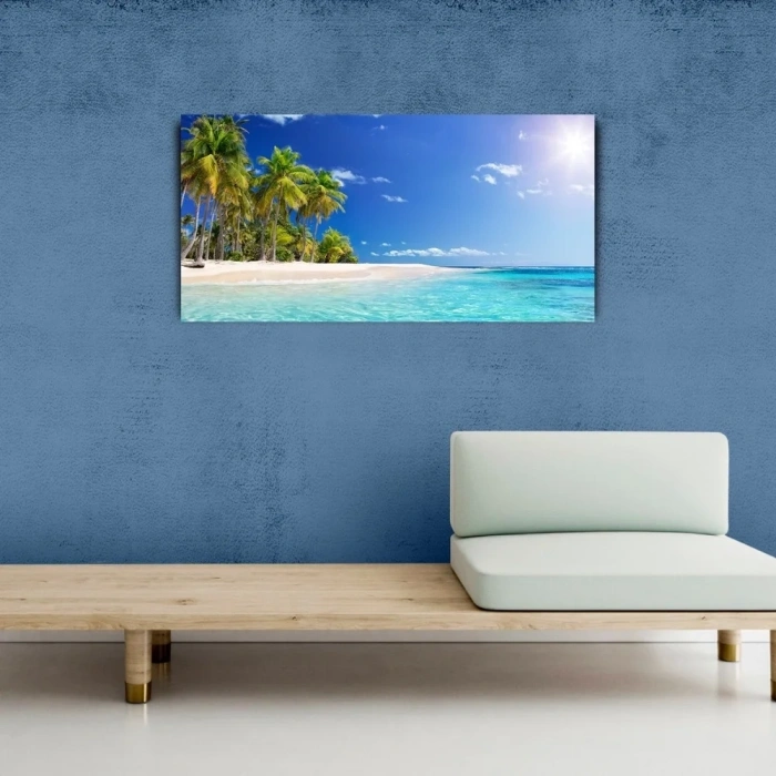 USLUCAN ALIŞVERİŞ Palmiye Ağaçlı Ada Tablosu, Canvas Tablo 60x120