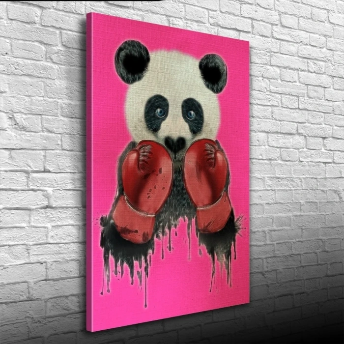 USLUCAN ALIŞVERİŞ Pembe Arka Plan Boksör Panda Kanvas Tablo 50 x 70