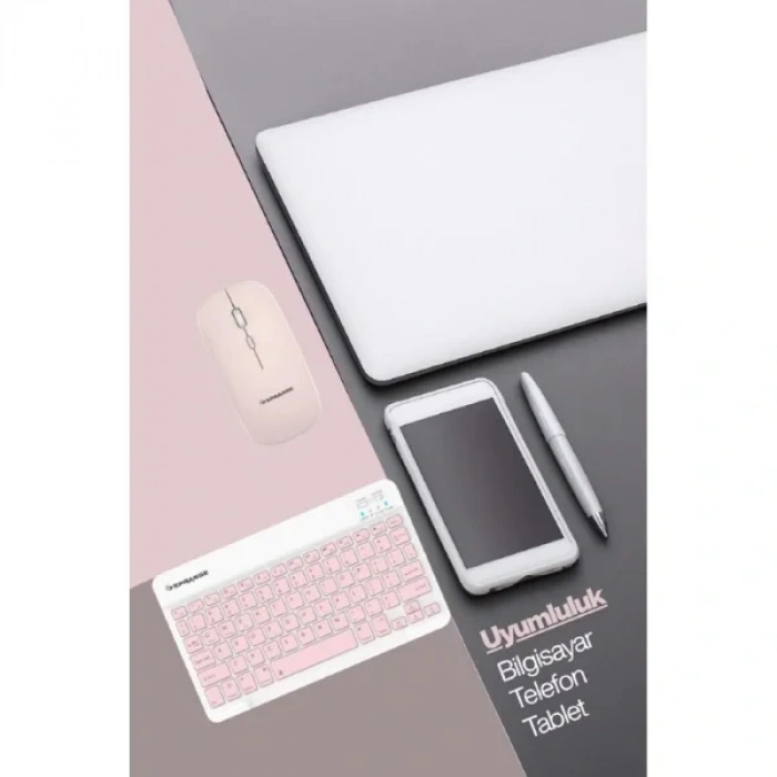 USLUCAN ALIŞVERİŞ Pembe Kablosuz Klavye Ve Mouse Seti