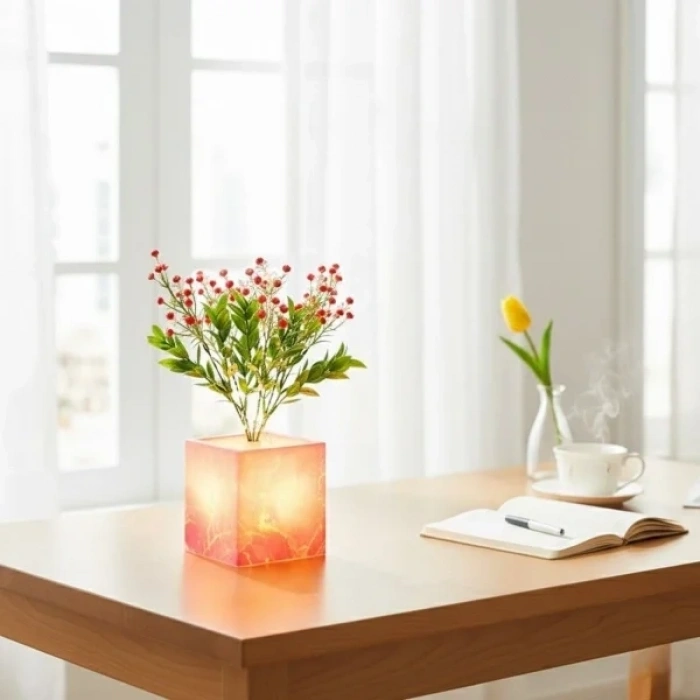 USLUCAN ALIŞVERİŞ Pembe Saksılı LED Yapay Çiçek