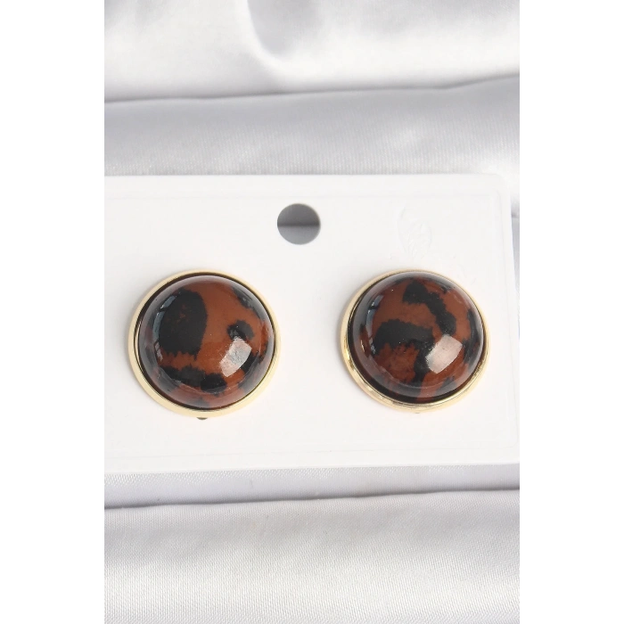 USLUCAN ALIŞVERİŞ Pirinç Gold Renk 3D Daire Leopar Model Kadın Küpe