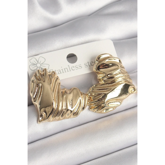 USLUCAN ALIŞVERİŞ Pirinç Gold Renk İşlemeli Kalp Model Kadın Küpe