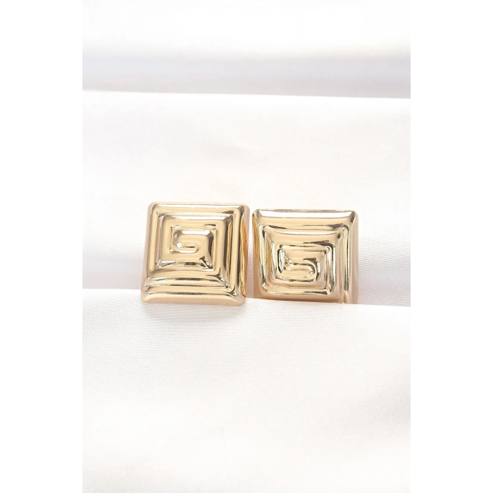 USLUCAN ALIŞVERİŞ Pirinç Gold Renk Kare Form Küpe