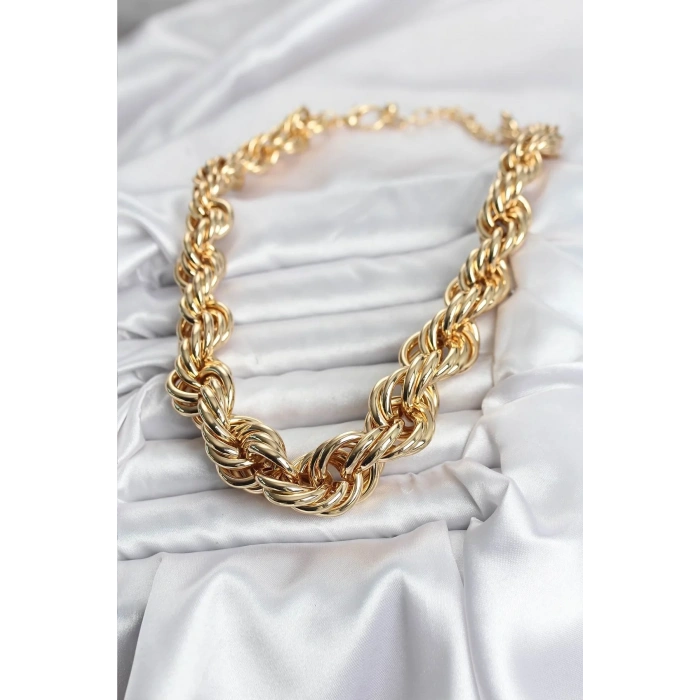 USLUCAN ALIŞVERİŞ Pirinç Gold Renk Sarmal Halat Model Kadın Kolye