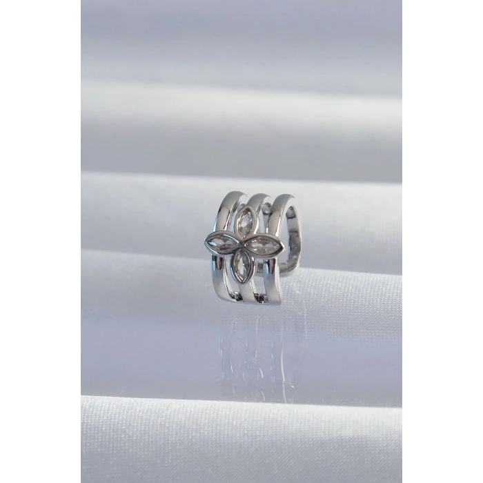 USLUCAN ALIŞVERİŞ Pirinç Gümüş Renk Yonca Earcuff Küpe