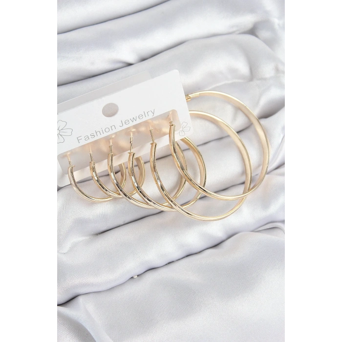 USLUCAN ALIŞVERİŞ Pirinç Halka Model Gold Renk Kadın Set Küpe