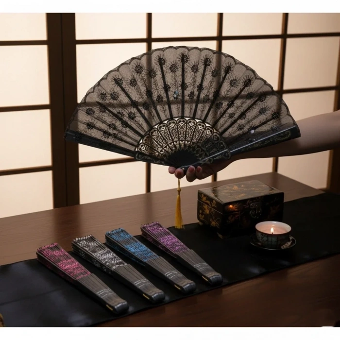 USLUCAN ALIŞVERİŞ Plastik Pullu Yelpaze Siyah Renk