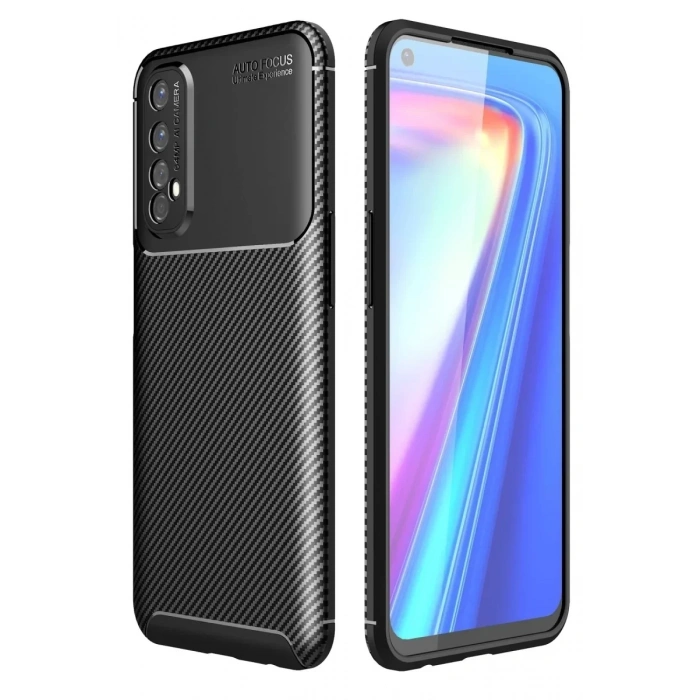 USLUCAN ALIŞVERİŞ Realme 7 Kılıf Auto Focus Karbon Kapak - Siyah