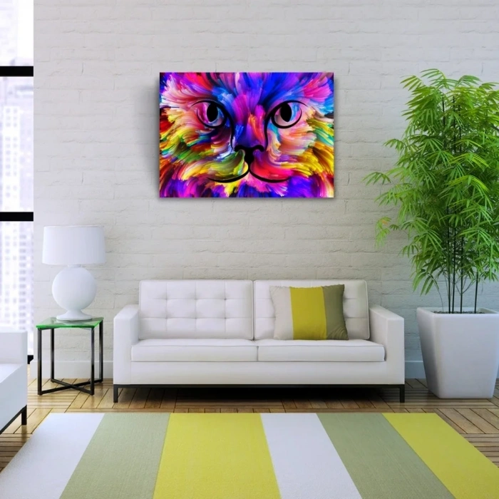 USLUCAN ALIŞVERİŞ Renk Paletindeki Kedi Kanvas Tablo 50 x 70