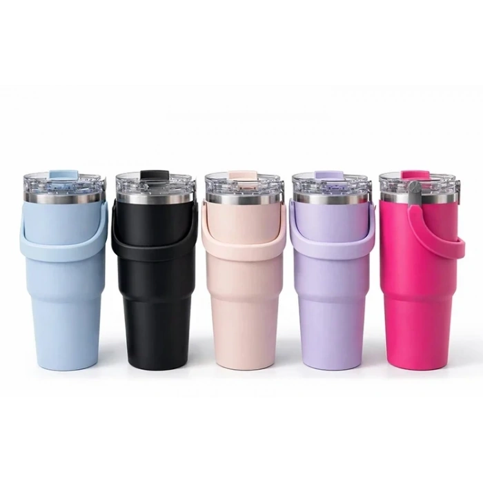 USLUCAN ALIŞVERİŞ Renkli 900 ml Taşıma Kulplu Paslanmaz Çelik Termos Mug Bardak