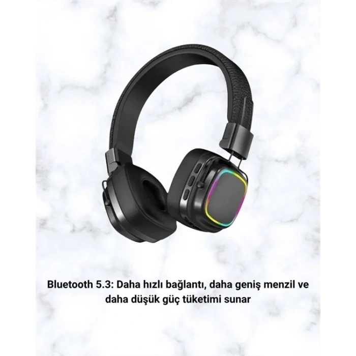 USLUCAN ALIŞVERİŞ Renkli Işık Efektli Bluetooth 5.3 Müzik Kulaklığı