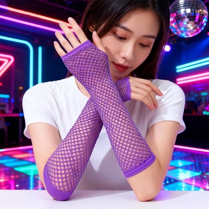 USLUCAN ALIŞVERİŞ Retro Mor File Parmaksız Eldiven 26 cm