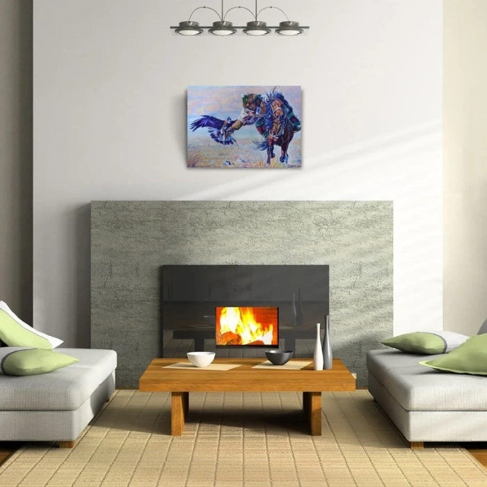 USLUCAN ALIŞVERİŞ Şahin İle Avlanan Atlı Yağlıboya Kanvas Tablo 50 x 70