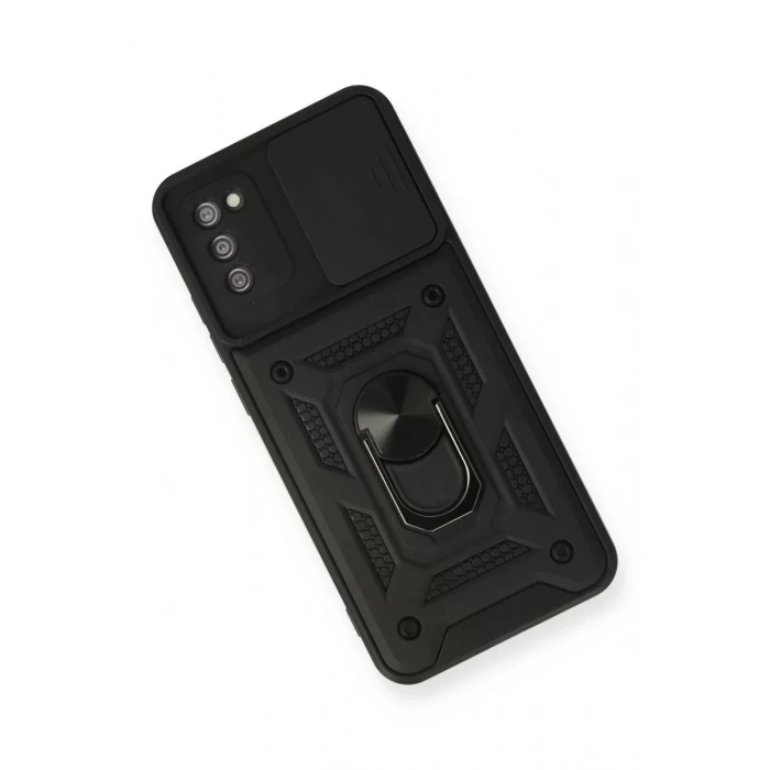 USLUCAN ALIŞVERİŞ Samsung Galaxy A02S Kılıf Pars Lens Yüzüklü Silikon - Siyah