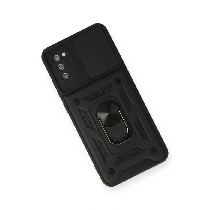 USLUCAN ALIŞVERİŞ Samsung Galaxy A03S Kılıf Pars Lens Yüzüklü Silikon - Siyah