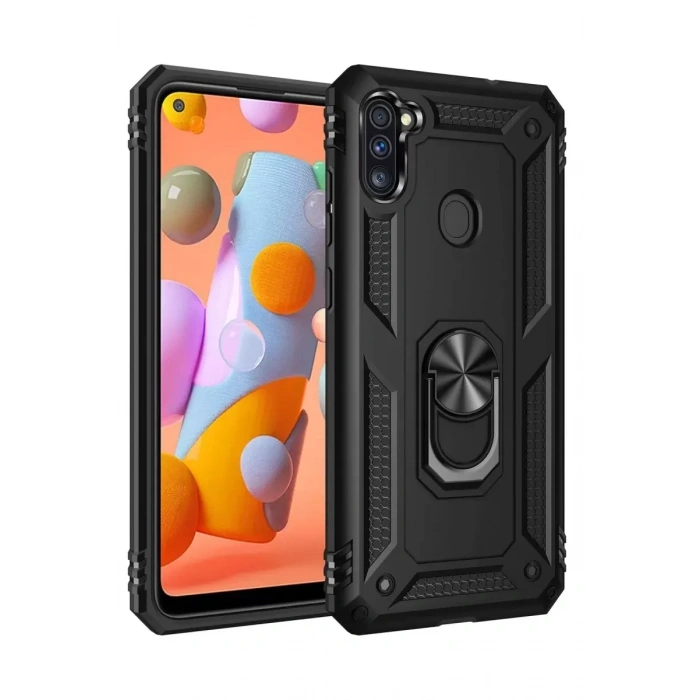 USLUCAN ALIŞVERİŞ Samsung Galaxy A11 Kılıf Sofya Yüzüklü Silikon Kapak - Siyah