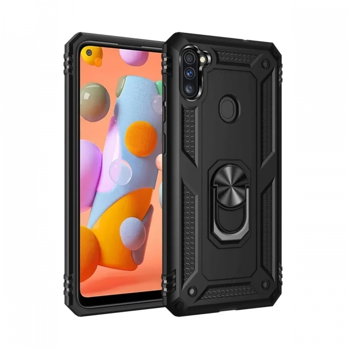 USLUCAN ALIŞVERİŞ Samsung Galaxy A11 Kılıf Sofya Yüzüklü Silikon Kapak - Siyah