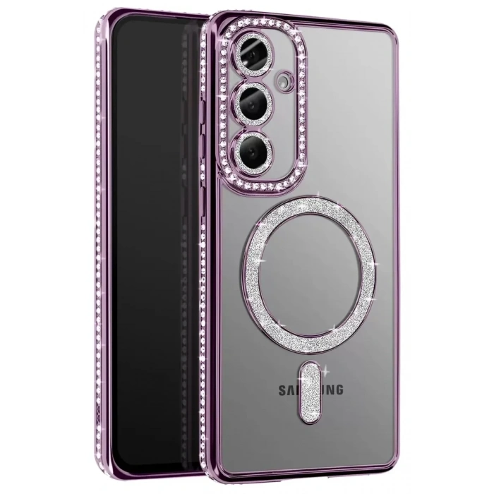 USLUCAN ALIŞVERİŞ Samsung Galaxy A57 5G Joke Simli Magneticsafe Kılıf - Derin Mor