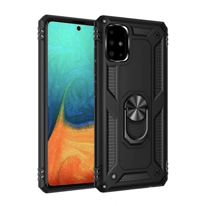 USLUCAN ALIŞVERİŞ Samsung Galaxy A71 Kılıf Sofya Yüzüklü Silikon Kapak - Siyah