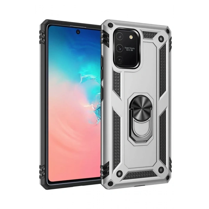 USLUCAN ALIŞVERİŞ Samsung Galaxy A91 / S10 Lite Kılıf Sofya Yüzüklü Silikon Kapak - Gümüş