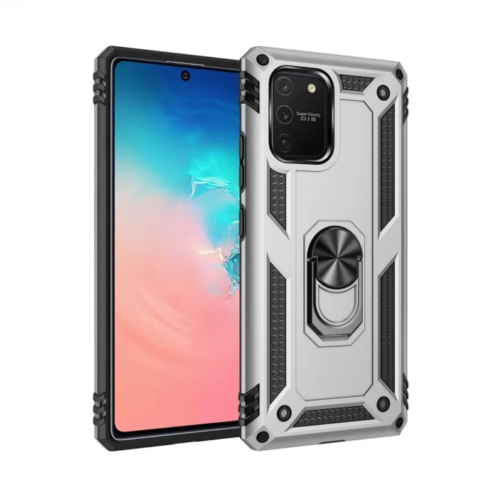 USLUCAN ALIŞVERİŞ Samsung Galaxy A91 / S10 Lite Kılıf Sofya Yüzüklü Silikon Kapak - Gümüş