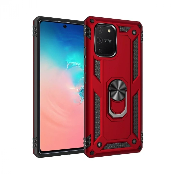USLUCAN ALIŞVERİŞ Samsung Galaxy A91 / S10 Lite Kılıf Sofya Yüzüklü Silikon Kapak - Kırmızı
