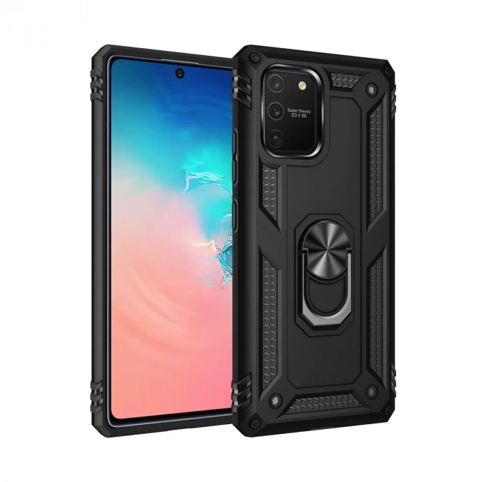 USLUCAN ALIŞVERİŞ Samsung Galaxy A91 / S10 Lite Kılıf Sofya Yüzüklü Silikon Kapak - Siyah