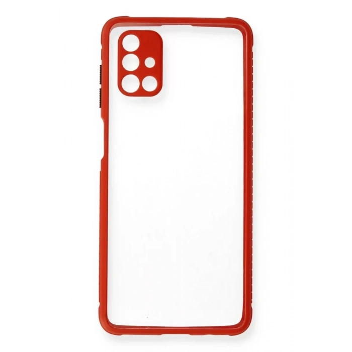 USLUCAN ALIŞVERİŞ Samsung Galaxy M51 Kılıf Miami Şeffaf Silikon - Kırmızı