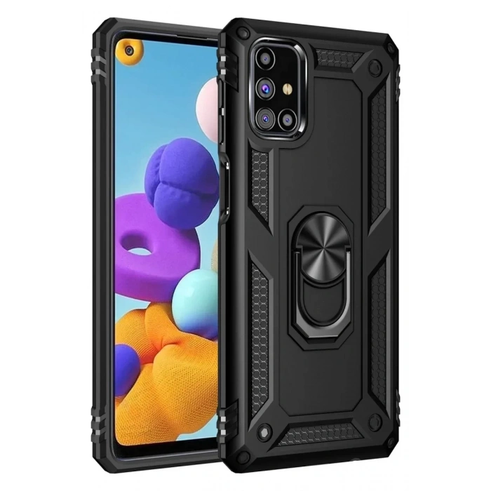 USLUCAN ALIŞVERİŞ Samsung Galaxy M51 Kılıf Sofya Yüzüklü Silikon Kapak - Siyah