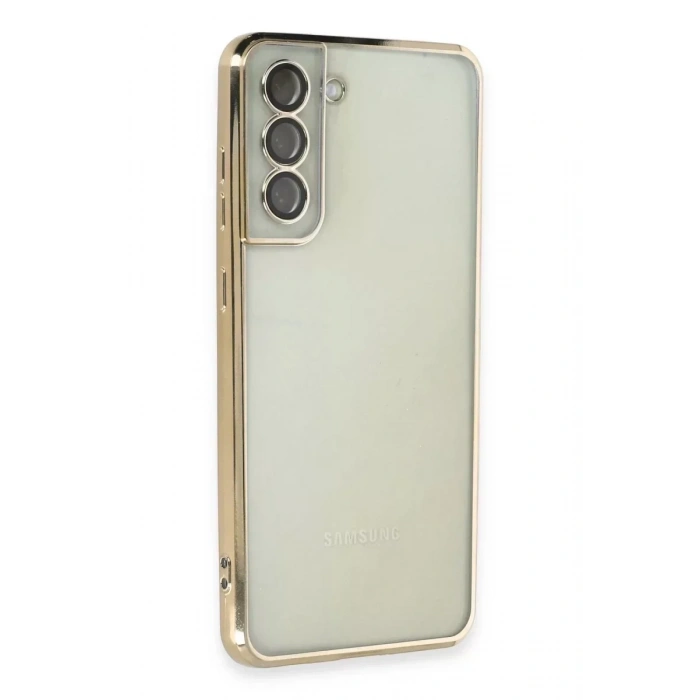 USLUCAN ALIŞVERİŞ Samsung Galaxy S21 FE Kılıf Lensli Silikon - Gold