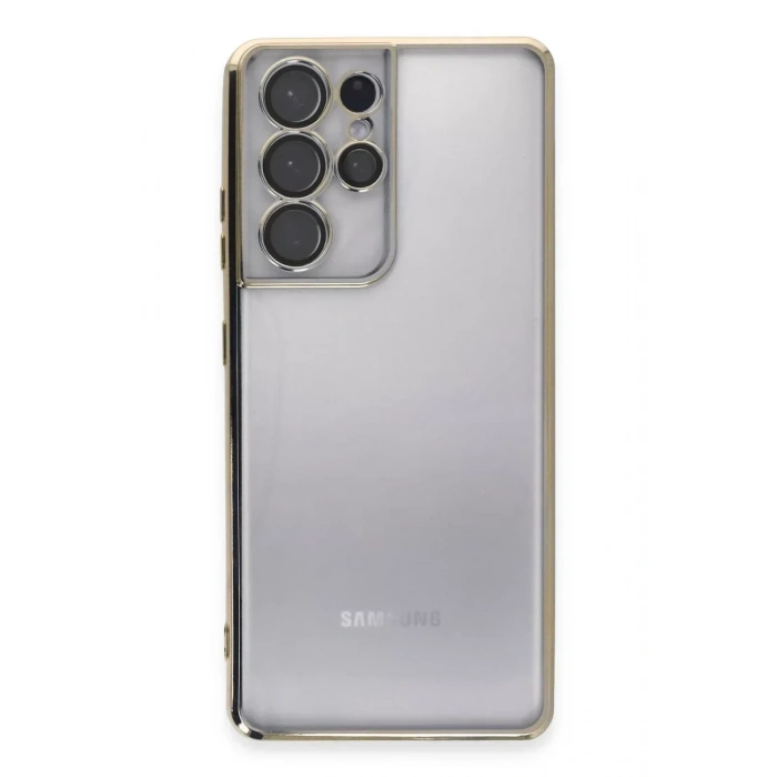 USLUCAN ALIŞVERİŞ Samsung Galaxy S21 Ultra Kılıf Lensli Silikon - Gold