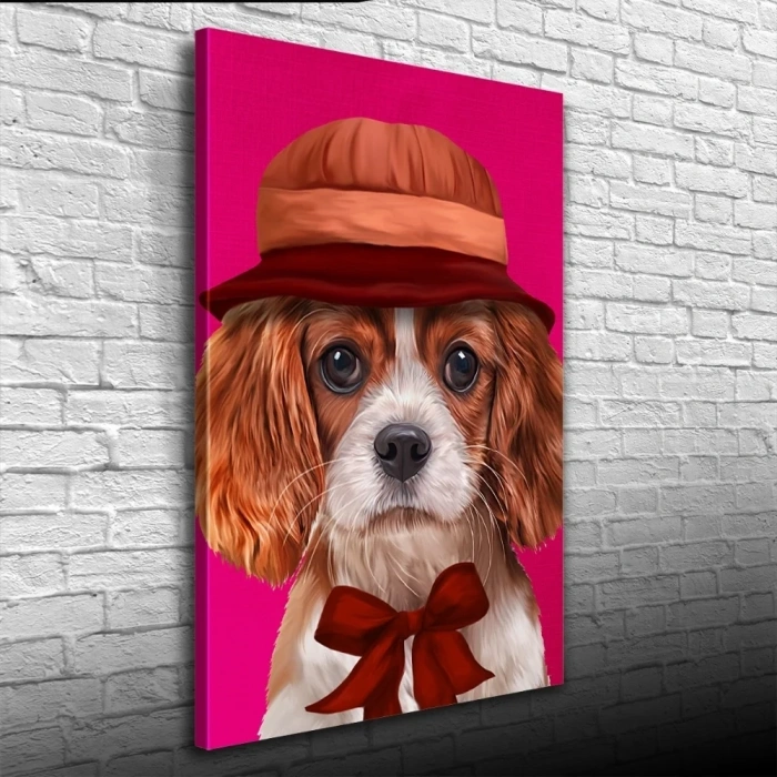 USLUCAN ALIŞVERİŞ Şapkalı Köpek Kanvas Tablo 50 x 70