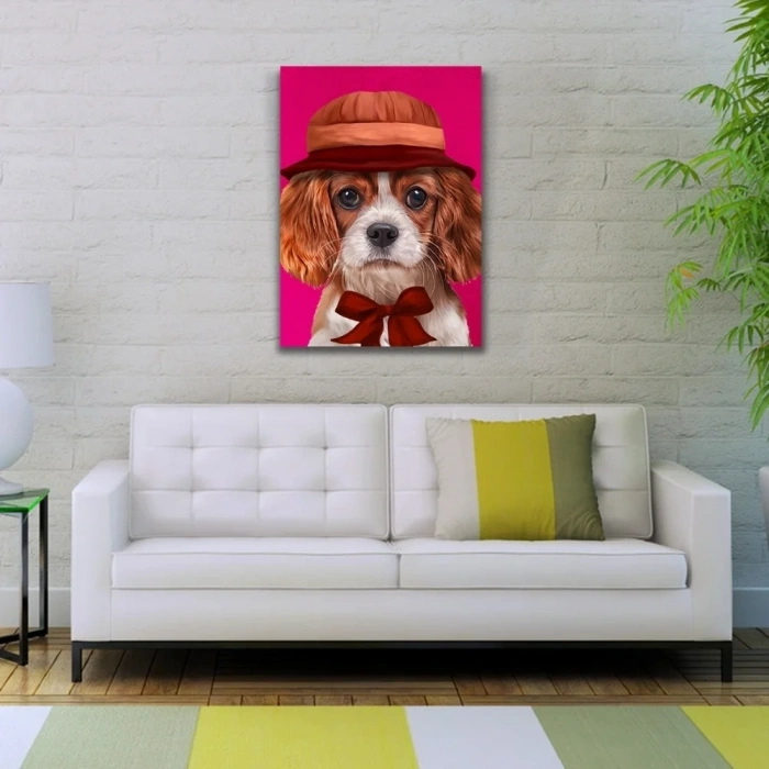 USLUCAN ALIŞVERİŞ Şapkalı Köpek Kanvas Tablo 50 x 70