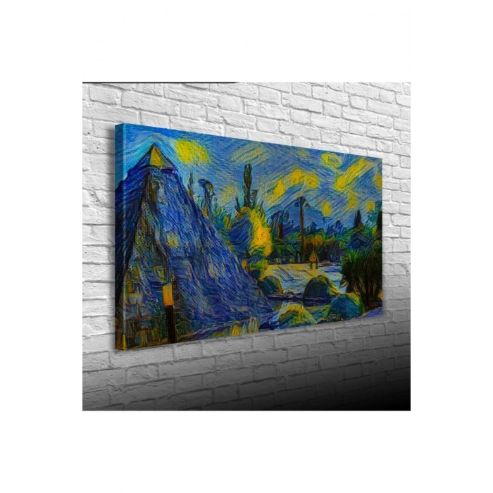 USLUCAN ALIŞVERİŞ Sarı Lacivert Gece Canvas Tablo (60x120)