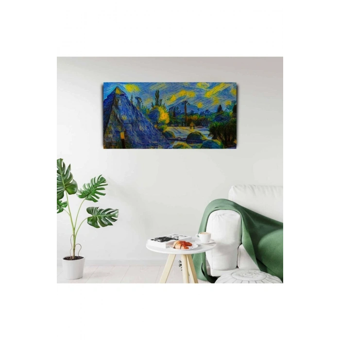 USLUCAN ALIŞVERİŞ Sarı Lacivert Gece Canvas Tablo (60x120)