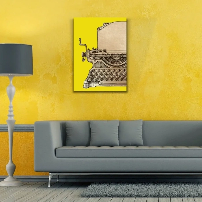 USLUCAN ALIŞVERİŞ Sarı Zeminde Daktilo Kanvas Tablo 50 x 70