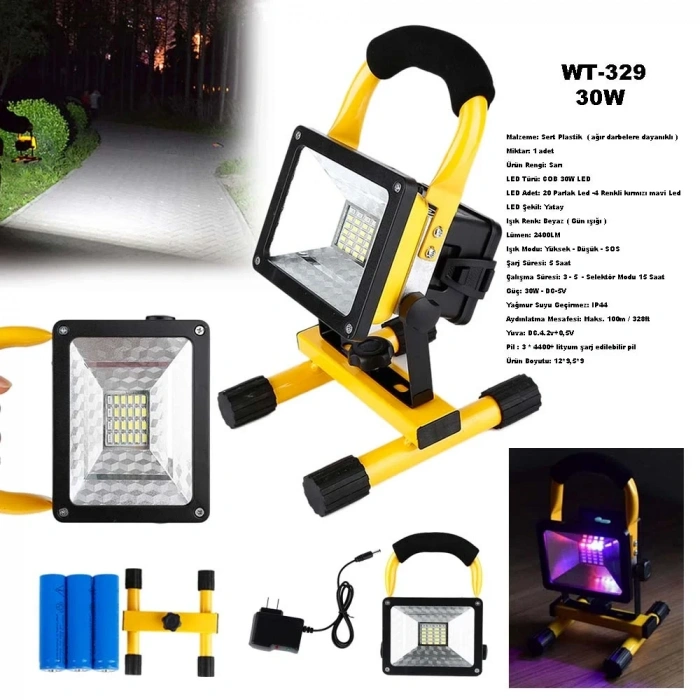 USLUCAN ALIŞVERİŞ Şarjlı Spot Lamba Projektör Wt-329