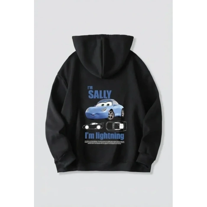 USLUCAN ALIŞVERİŞ Sevgililer Günü Özel Kapüşonlu Araba Baskılı Oversize Sweatshirt - Siyah