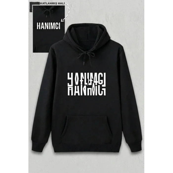 USLUCAN ALIŞVERİŞ Sevgililer Günü Özel Kapüşonlu Hanımcı Baskılı Oversize Sweatshirt - Siyah