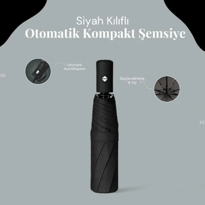 USLUCAN ALIŞVERİŞ Siyah Kılıflı Otomatik Kompakt Şemsiye
