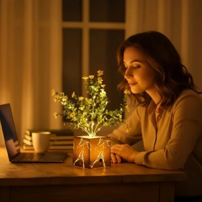 USLUCAN ALIŞVERİŞ Siyah Saksılı LED Yapay Çiçek