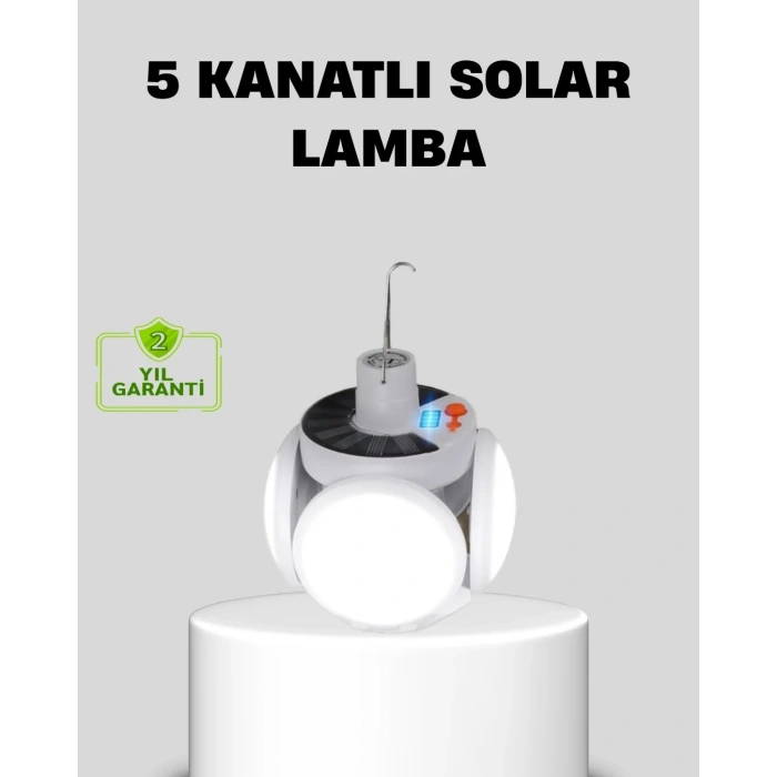 USLUCAN ALIŞVERİŞ Solar Güneş Enerjili ve USB Şarjlı 5 Kanatlı LED Kamp Lambası